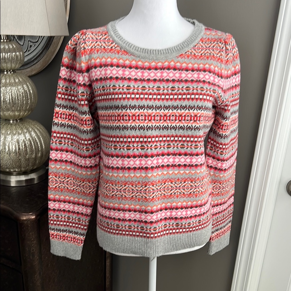 Talbots Women's Multicolor Patterned Sweater with puff sleeve